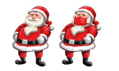 ilustração vetorial de papai noel com e sem máscara de proteção contra covid19 em fundo transparente