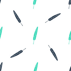 Green Feather pen icon isolated seamless pattern on white background. Vector.