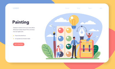 Art school education web banner or landing page. Student