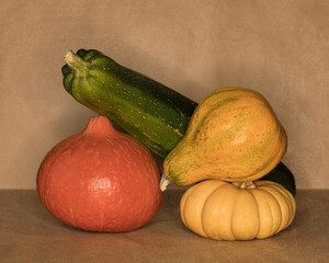 Still life of vegetables pumpkin and zucchini