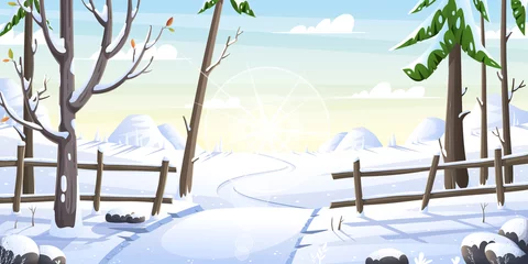 Tuinposter Winter landscape panorama. Vector illustration with separate layers. © GabiWolf