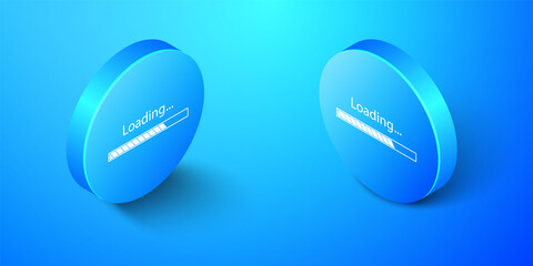 Isometric Loading icon isolated on blue background. Progress bar icon. Blue circle button. Vector.