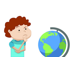 Fototapeta premium boy or child with globe, vector illustration 