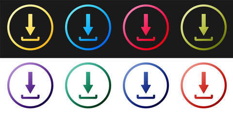 Set Download icon isolated on black and white background. Upload button. Load symbol. Arrow point to down. Vector.
