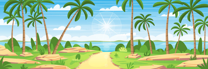 Fototapeta na wymiar Tropical landscape panorama. Vector illustration with separate layers.