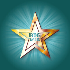 Big Win gold sign for online casino, poker, roulette, slot machines, card games. Vector design template.