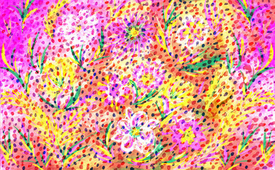 flowers watercolor artwork as background, colorful hand drawn illustration, creative artwork