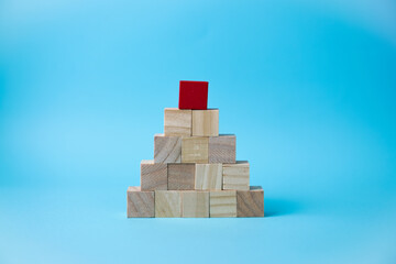 wooden cube stacking as stair step shape, mock up for create symbol or logo, business growth and management concept