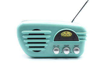 Closeup of vintage fifties style radio on white background