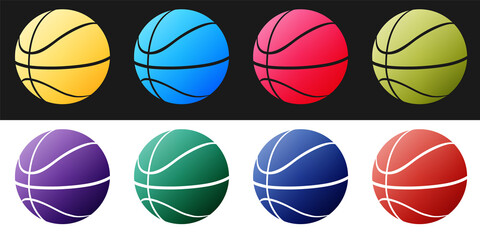 Set Basketball ball icon isolated on black and white background. Sport symbol. Vector.