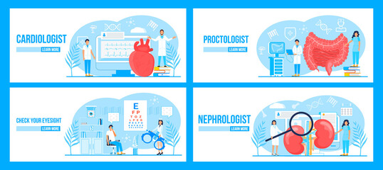 Cardiologist, proctologist, nephrologist, eye doctor concept set vector for landing page, medical
