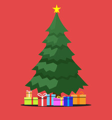 Naklejka na ściany i meble christmas tree illustration with gift boxes