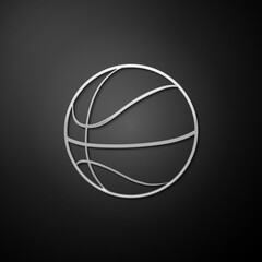 Silver Basketball ball icon isolated on black background. Sport symbol. Long shadow style. Vector.