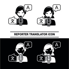 Vector image. Icon of a translator reporter with microphone.