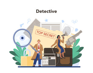 Professional detective concept. Agent investigating a crime place