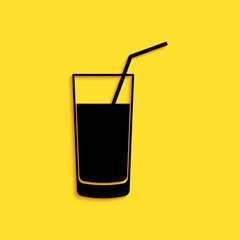 Black Soft drink icon isolated on yellow background. Long shadow style. Vector.