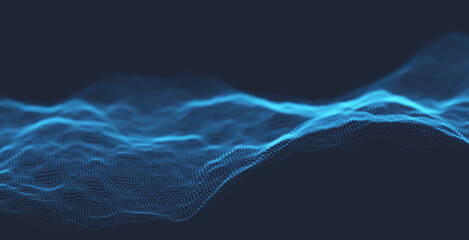 Blue particle wave background. Abstract dynamic mesh. Big data technology. Vector grid illustration.