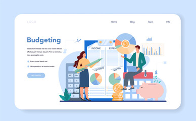 Financial advisor web banner or landing page. Business character consulting