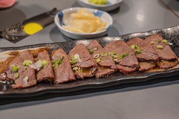 Slice wagyu steak in japanese restaurant.