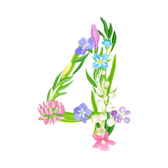 Floral Number with Decorative Nature Elements Vector Illustration