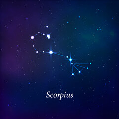 Scorpius sign. Stars map of zodiac constellation on dark blue background. Vector © Ihor