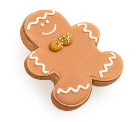 Sweet Gingerbread cookies for Christmas. Gingerbread man Isolated on white background.