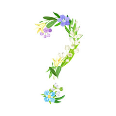 Question Mark Arranged from Flowering Plant and Foliage as Typography Symbol Vector Illustration