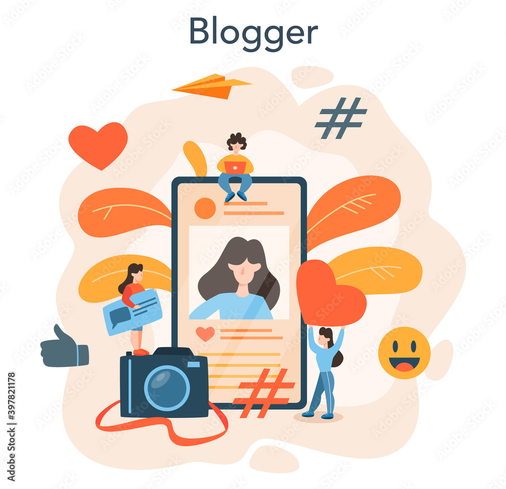 Wall mural blogging concept. network author share content in the internet