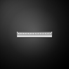 Silver Ruler icon isolated on black background. Straightedge symbol. Long shadow style. Vector.