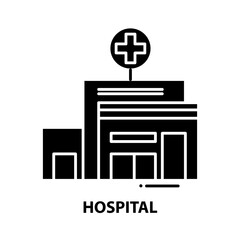 hospital icon, black vector sign with editable strokes, concept illustration