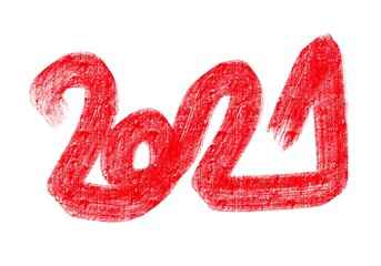 Banner 2021 scritta stile giapponese cinese araba rossa sfondo bianco. Felice capodanno e buon Natale.