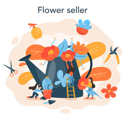 Florist concept. Creative occupation in floral boutique. Event