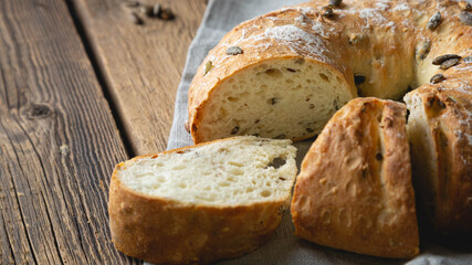 Fresh bread with cereals and pumpkin seeds