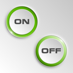 web round button on & off positions for website or app. Isolated bell sign with border, reflection and shadow on background.