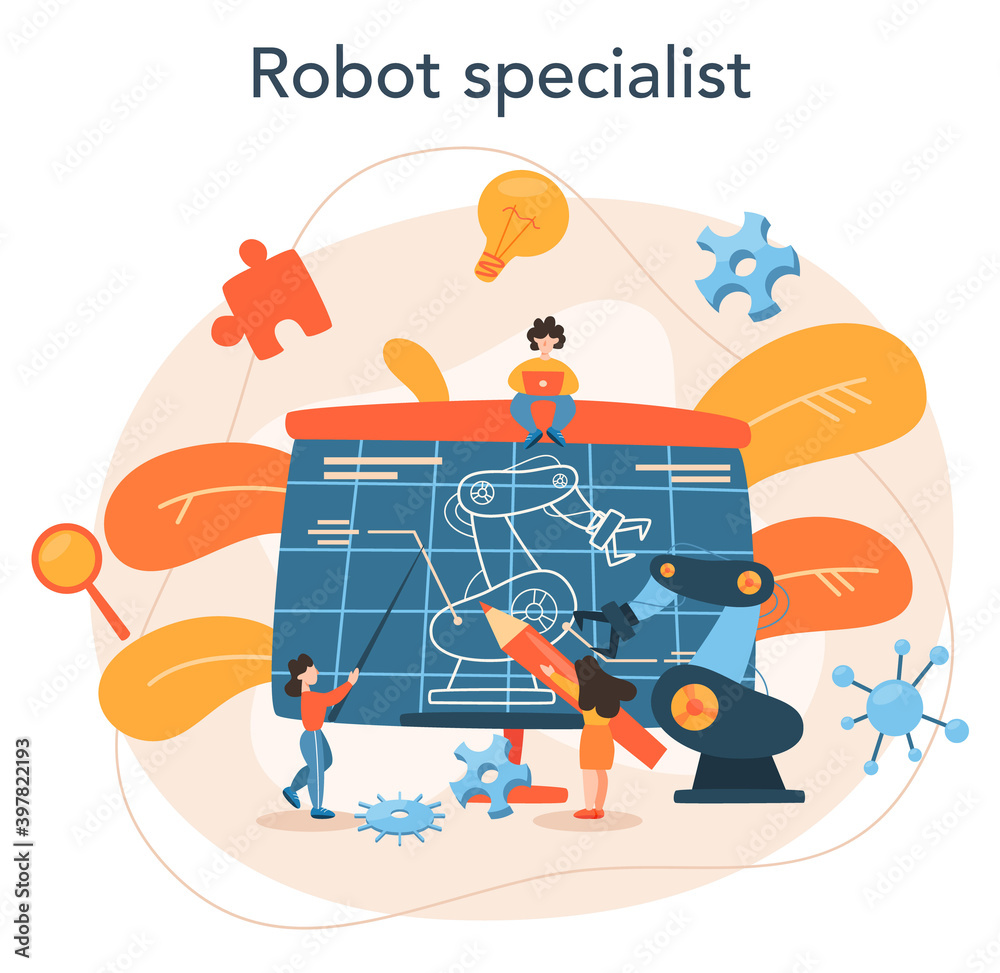 Poster roboticist concept. robotic engineering and constructing. idea of artificial