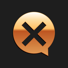 Gold X Mark, Cross in circle icon isolated on black background. Check cross mark icon. Long shadow style. Vector.