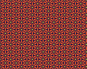 abstract blue background orange daisies geometry retro textiles Print