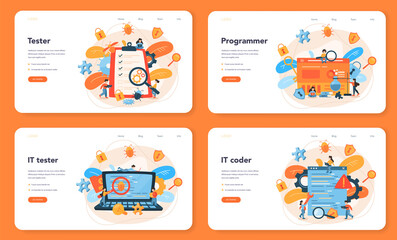 Testing software web banner or landing page set. Application or website