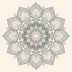 Floral mandala. Abstract circular pattern. Vector line illustration.