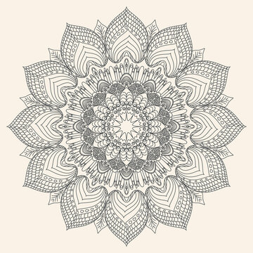 Floral mandala. Abstract circular pattern. Vector line illustration.