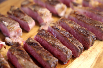 Short Rib. Delicious cut of meat located on the rib of the cow. In wooden background