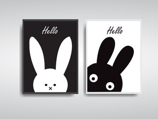 Room poster, wall poster, Black and White Rabbit, vector illustration