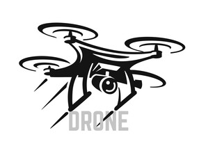 flying drone emblem with text on white background