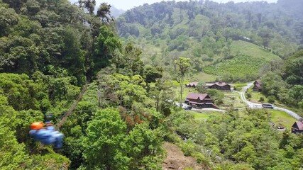 Person Riding Zipline in Jungle Tree Environment in Panama, Aerial - Powered by Adobe