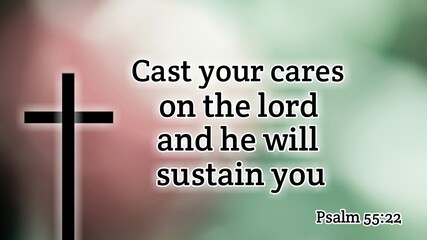 Inspirational and encouraging bible verse with black jesus cross symbol on colorful background