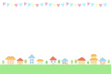 Obraz premium 旗と町並みの風景イラスト