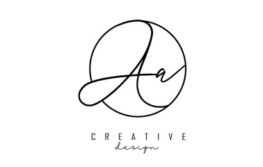 Handwritten letters AA A logo design with simple circle vector illustration.
