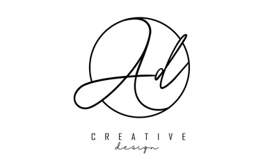 Handwriting letters AD A D logo design with simple circle vector illustration.