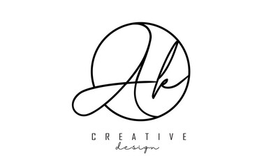 Handwriting letters Ak A k logo design with simple circle vector illustration.