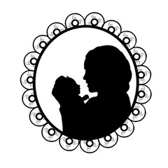 Silhouette in frame happy mother holding newborn little baby